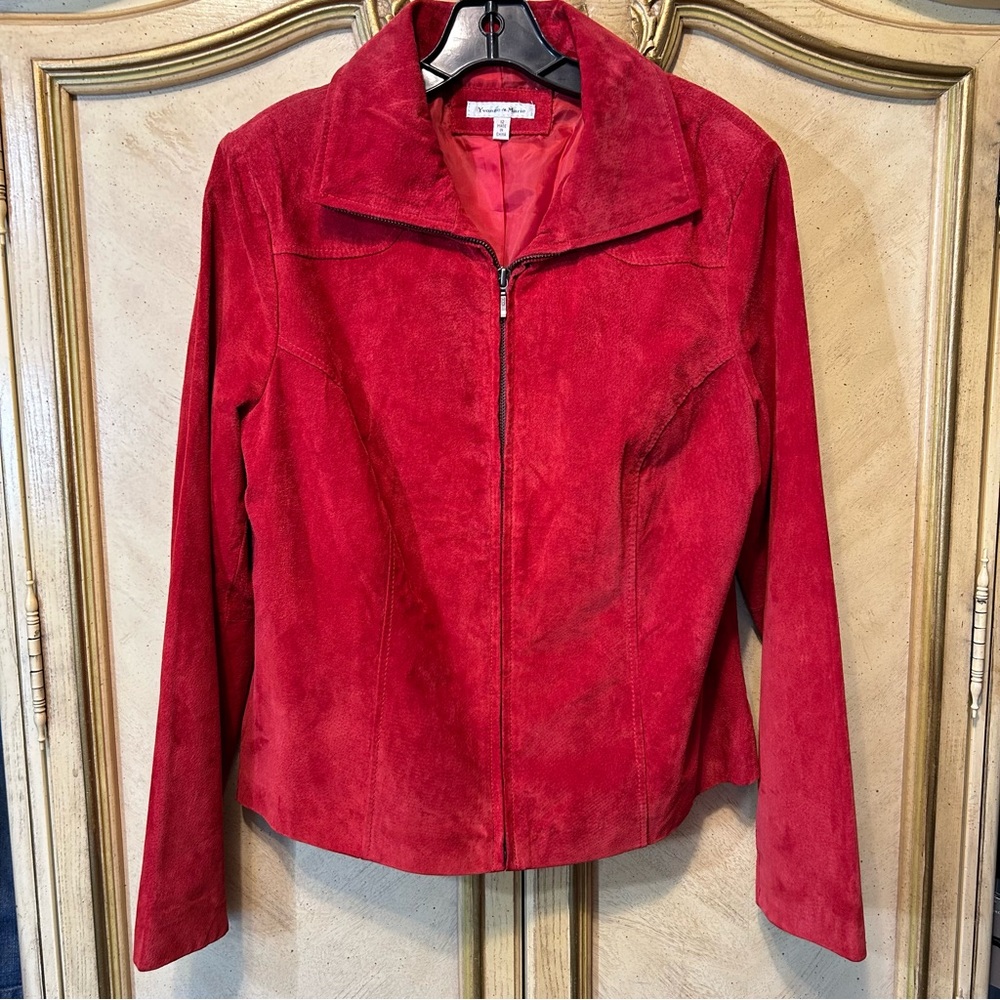 Yvonne Le Marie Red Suede Leather Zip Front Jacket